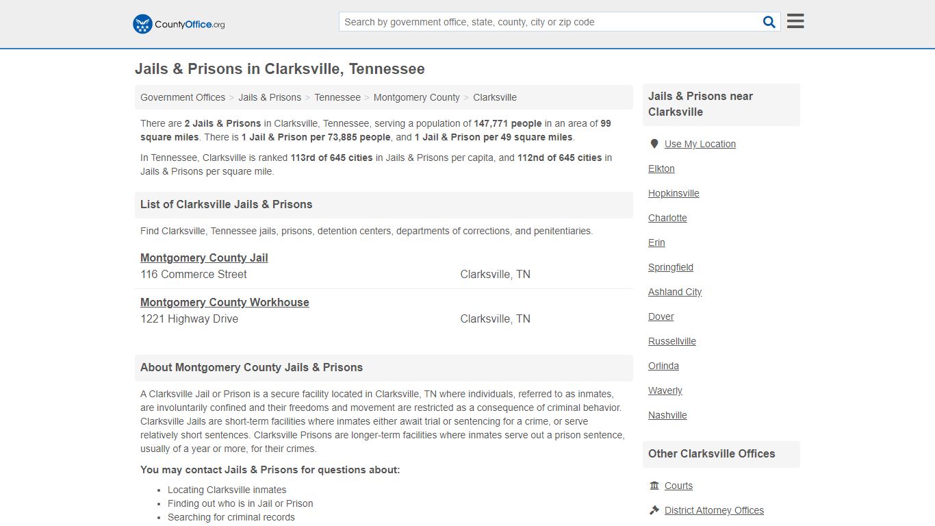 Jails & Prisons - Clarksville, TN (Inmate Rosters & Records)